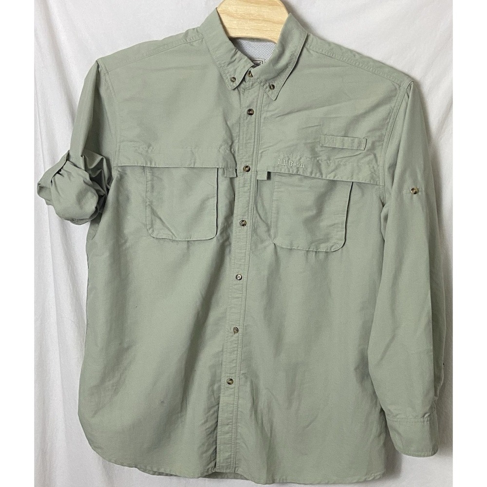LL Bean Mens XL Fishing Shirt Sage Green Long Sleeve Cape Vented Outdoors Rugged